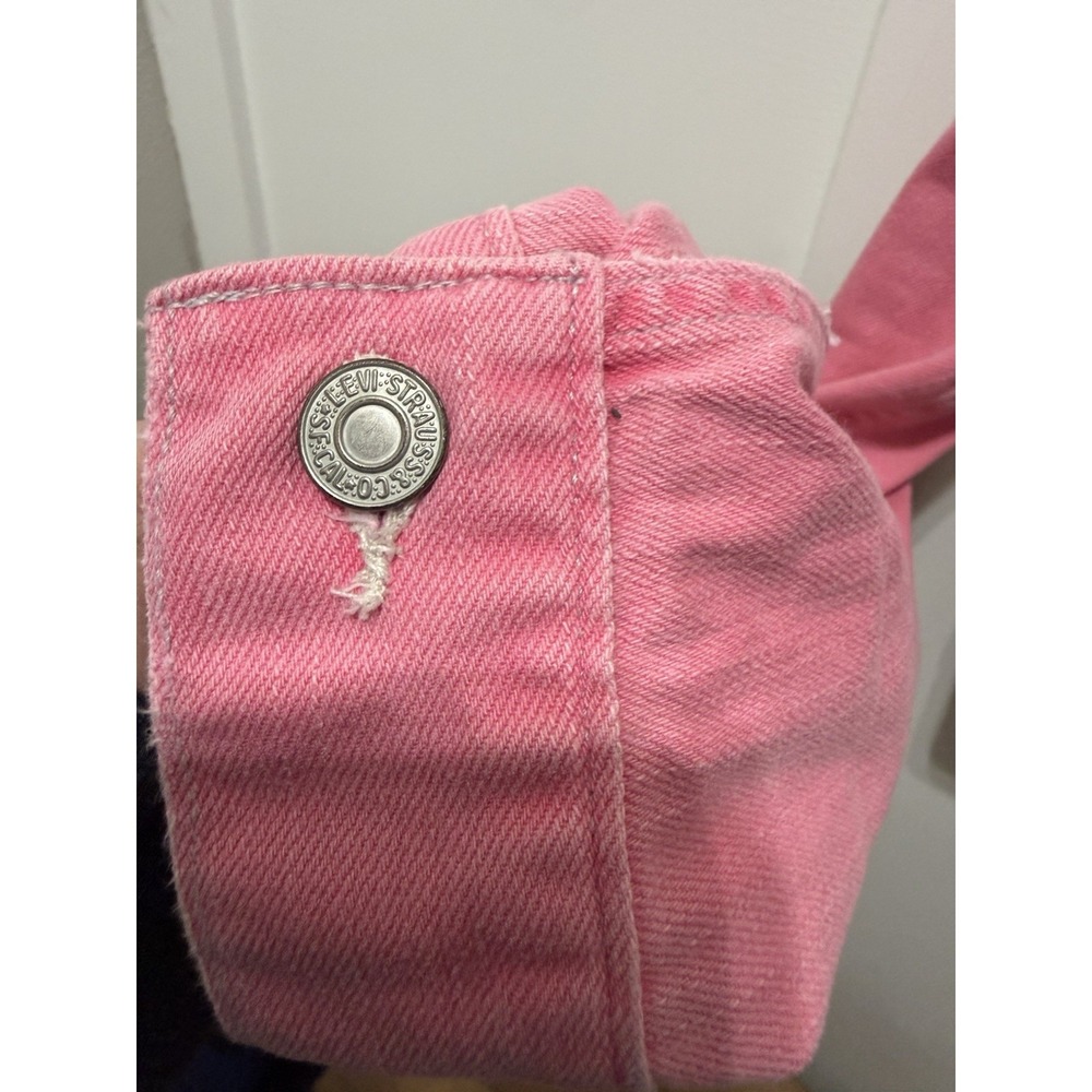 Levis Jeans Womens Medium Pink Distressed Cropped Denim Trucker Jacket WPL-423 - Picture 5 of 9